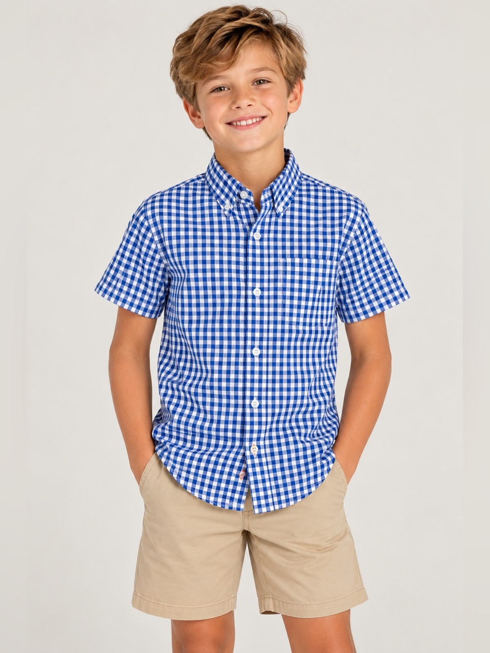 Crewcuts Blue Gingham Short-Sleeve Button-Down Shirt